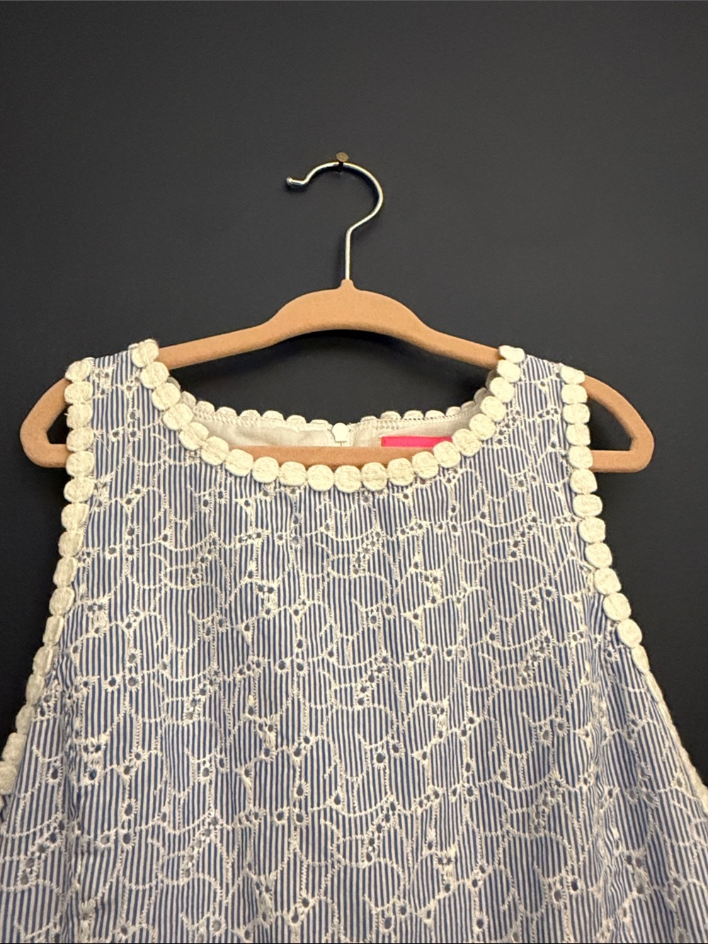 Lilly Pulitzer Girls 14 Blue White Eyelet Embroidered Fit Flare Dress - Picture 2 of 6